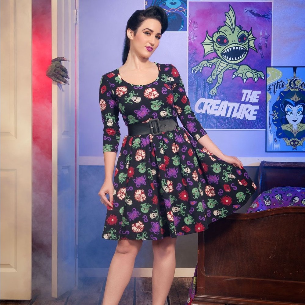 Pinup 50s Swing Dress Cthulhu Print -Hannah Style